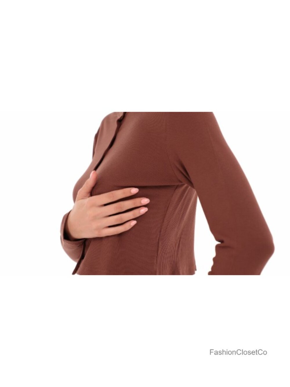 Women's Ribbed Cotton Cropped Cardigan Long Sleeve Open Front Crew Neck - Picture 6 of 6